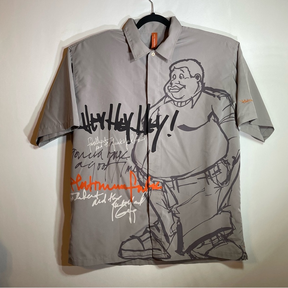 VINTAGE Platinum Fubu Shirt Mens 2XL Tan Fat Albert Button Up Y2K Hip Hop